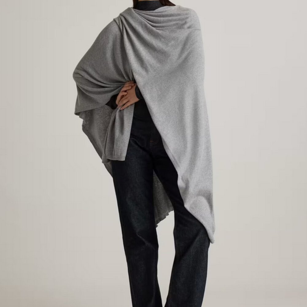 New without tags, Quince Cotton Cashmere Ruana Wrap, Heather Grey, One Size